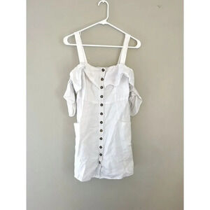 Forever 21 Womens White Mini Dress Small Linen Button 90s Y2K Baby Shower Party